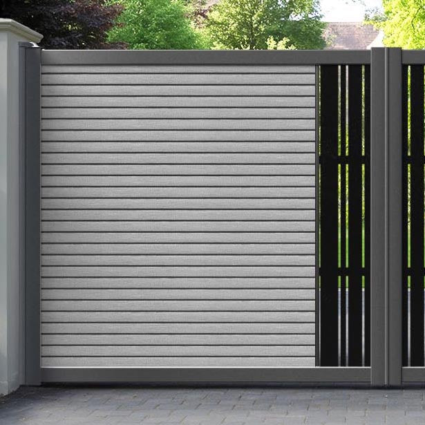 Hudson Linea Straight Top Driveway Gate - Light Grey - Middle Screen