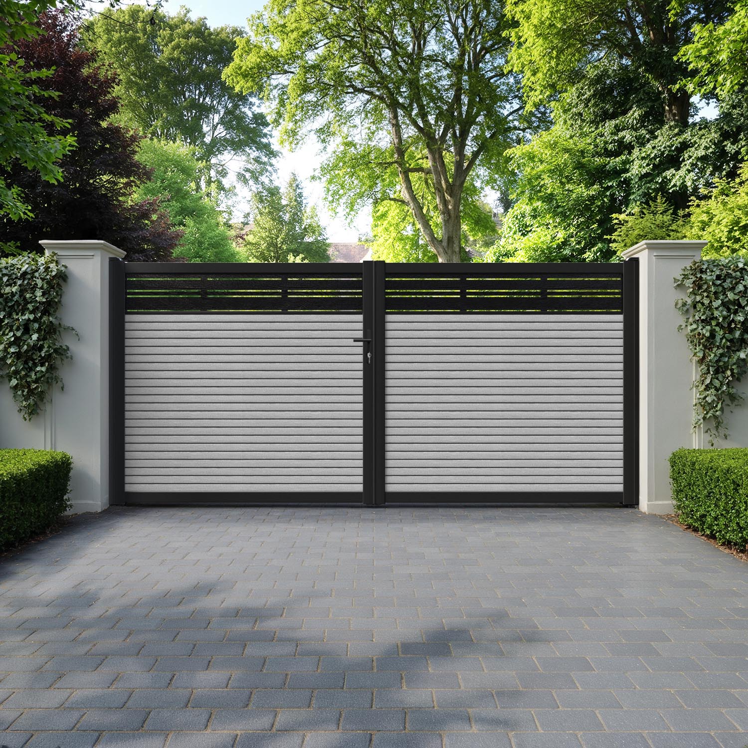 Hudson Linea Straight Top Driveway Gate - Light Grey - Top Screen