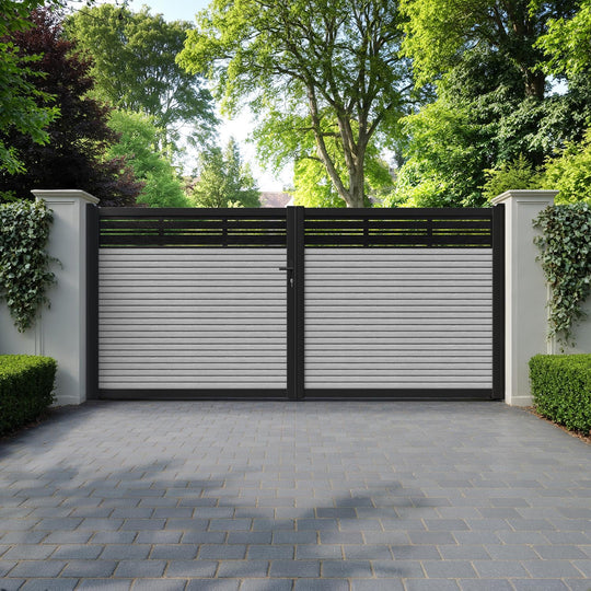 Hudson Linea Straight Top Driveway Gate - Light Grey - Top Screen