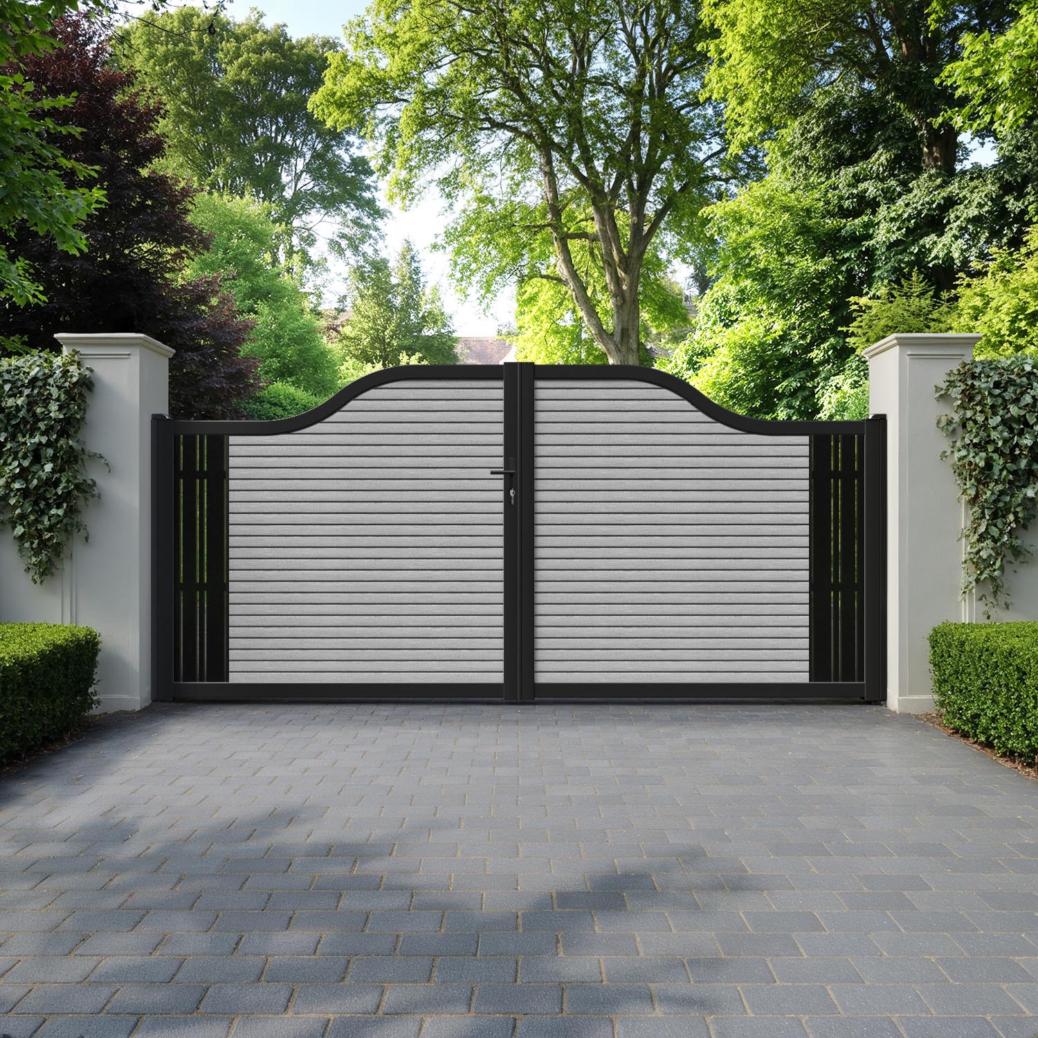 Hudson Linea Curved Top Driveway Gate - Light Grey - End Screen