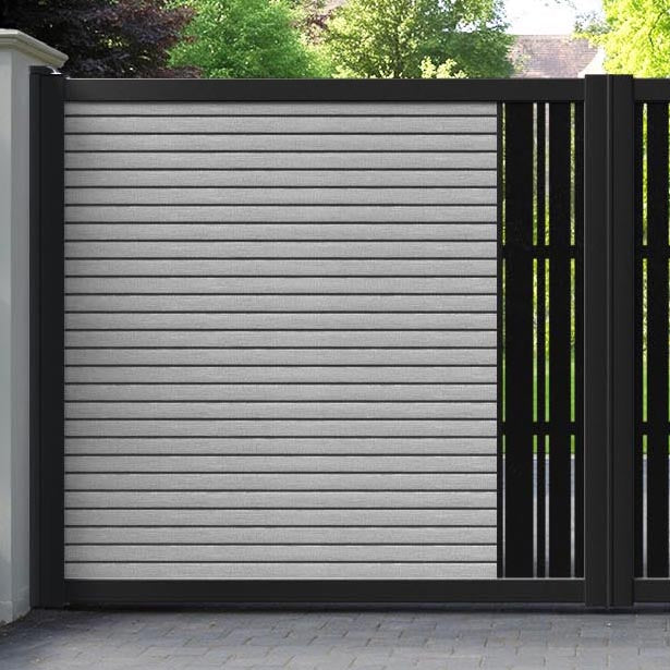 Hudson Linea Straight Top Driveway Gate - Light Grey - Middle Screen