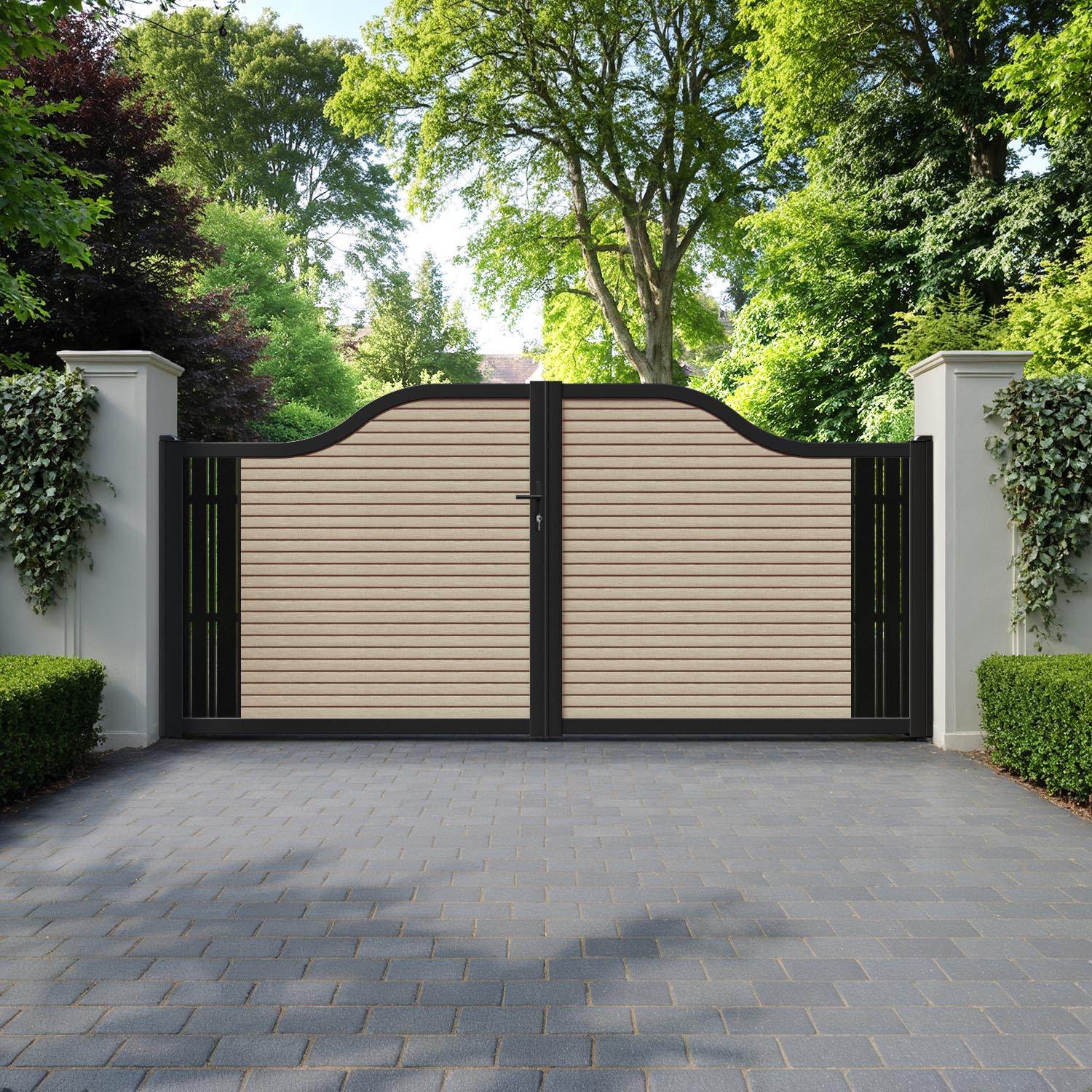 Hudson Linea Curved Top Driveway Gate - Light Oak- End Screen