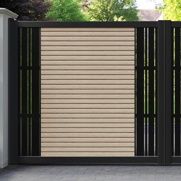 Hudson Linea Straight Top Driveway Gate - Light Oak- Middle & End Screen