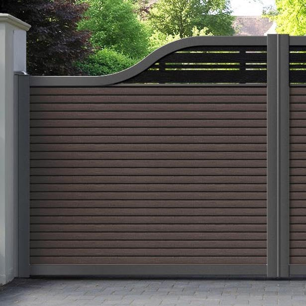 Hudson Linea Curved Top Driveway Gate - Mid Brown - Top Screen