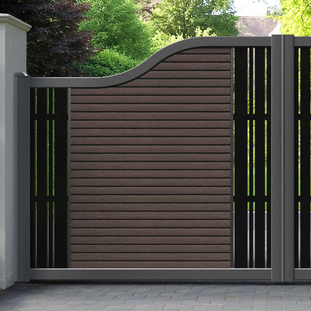 Hudson Linea Curved Top Driveway Gate - Mid Brown - Middle & End Screen