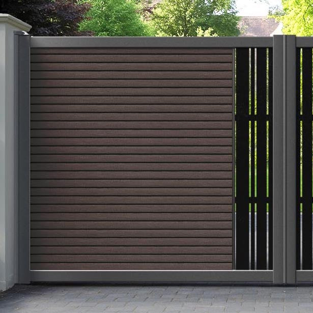 Hudson Linea Straight Top Driveway Gate - Mid Brown - Middle Screen