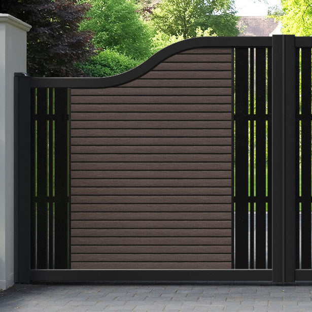 Hudson Linea Curved Top Driveway Gate - Mid Brown - Middle & End Screen