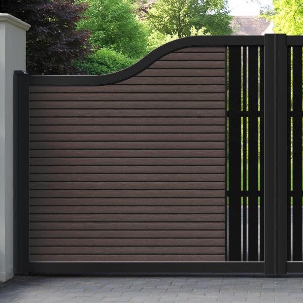 Hudson Linea Curved Top Driveway Gate - Mid Brown - Middle Screen