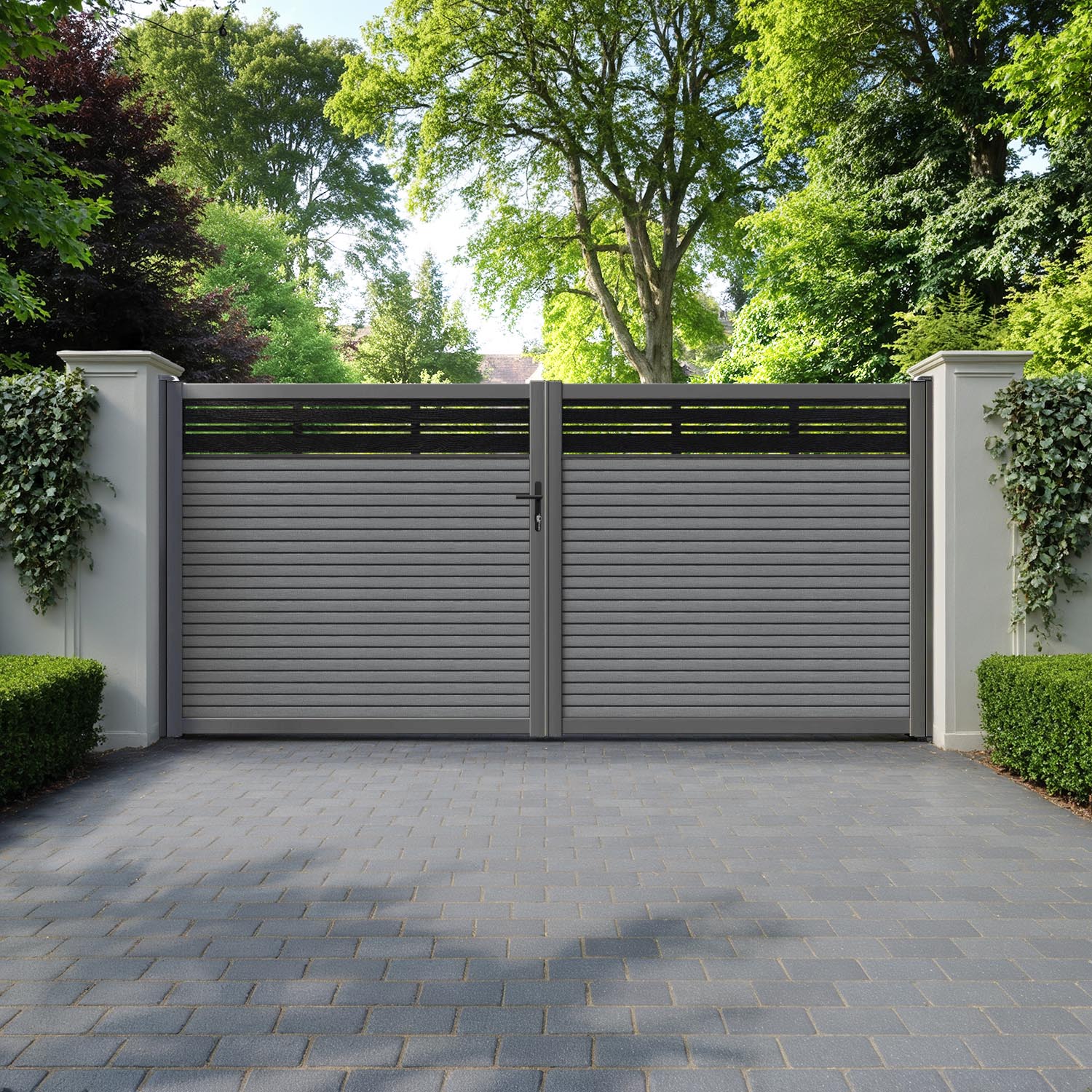 Hudson Linea Straight Top Driveway Gate - Mid Grey - Top Screen