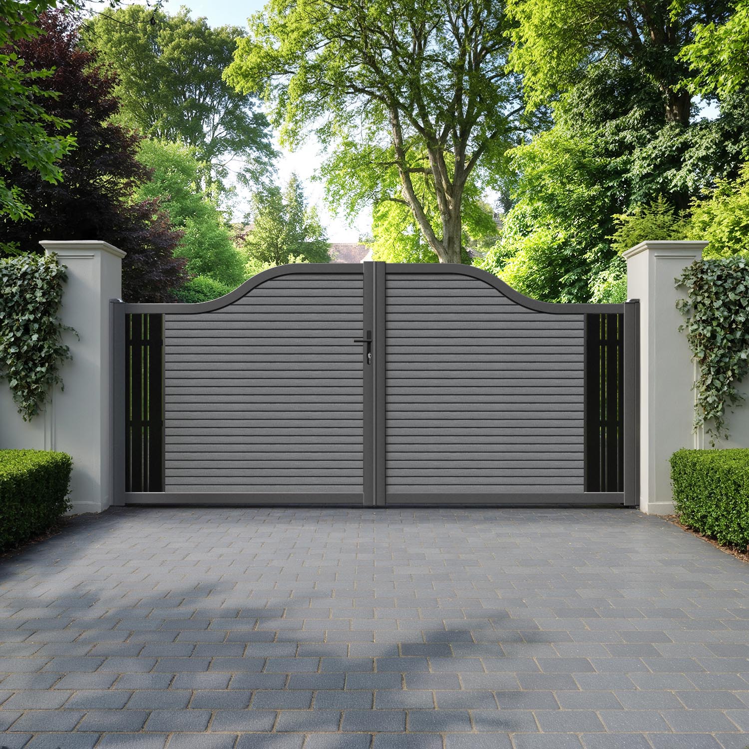 Hudson Linea Curved Top Driveway Gate - Mid Grey - End Screen