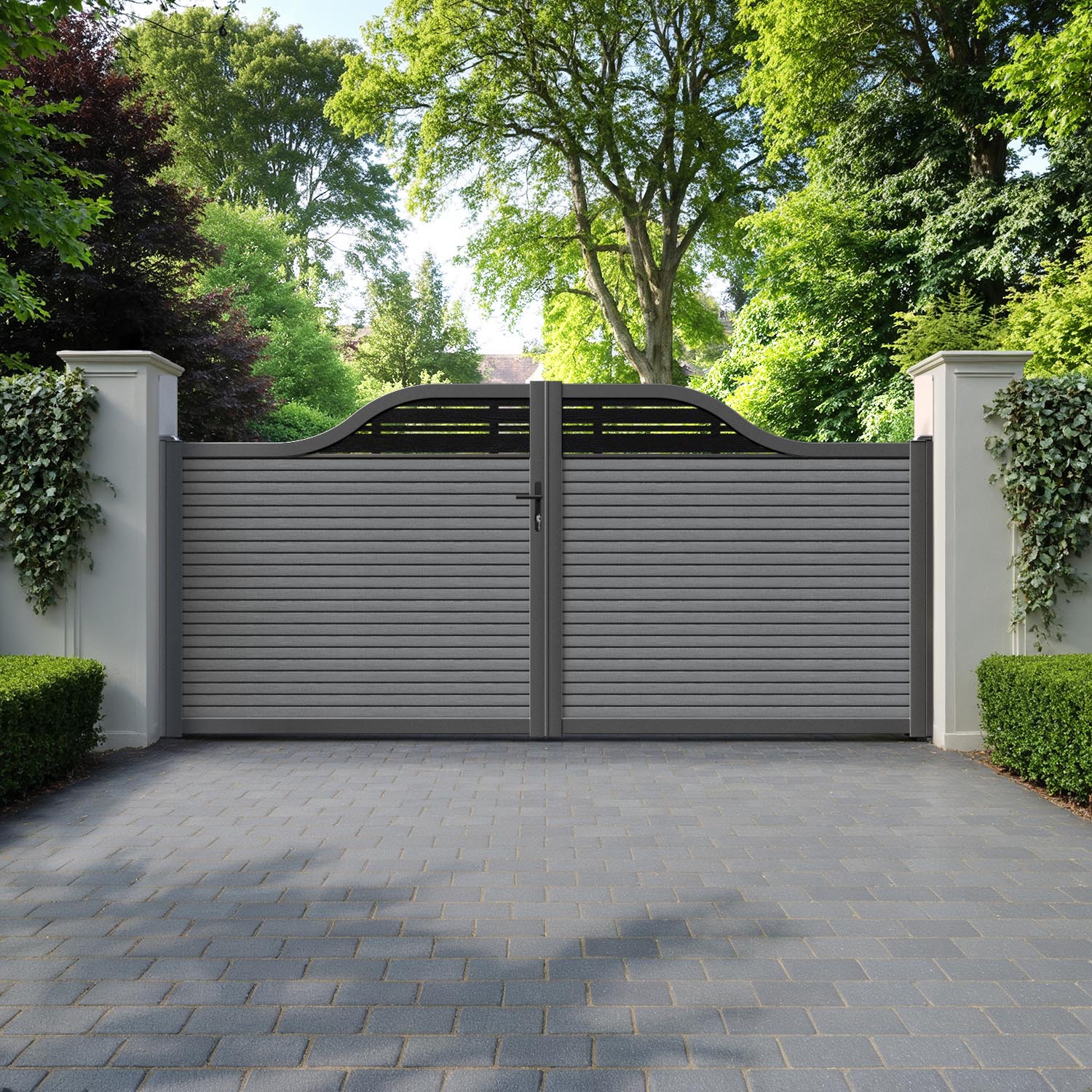 Hudson Linea Curved Top Driveway Gate - Mid Grey - Top Screen