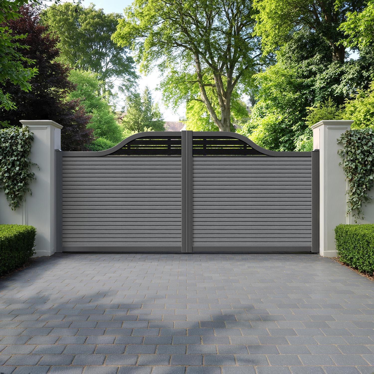 Hudson Linea Curved Top Driveway Gate - Mid Grey - Top Screen