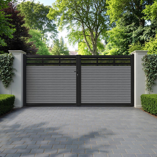 Hudson Linea Straight Top Driveway Gate - Mid Grey - Top Screen