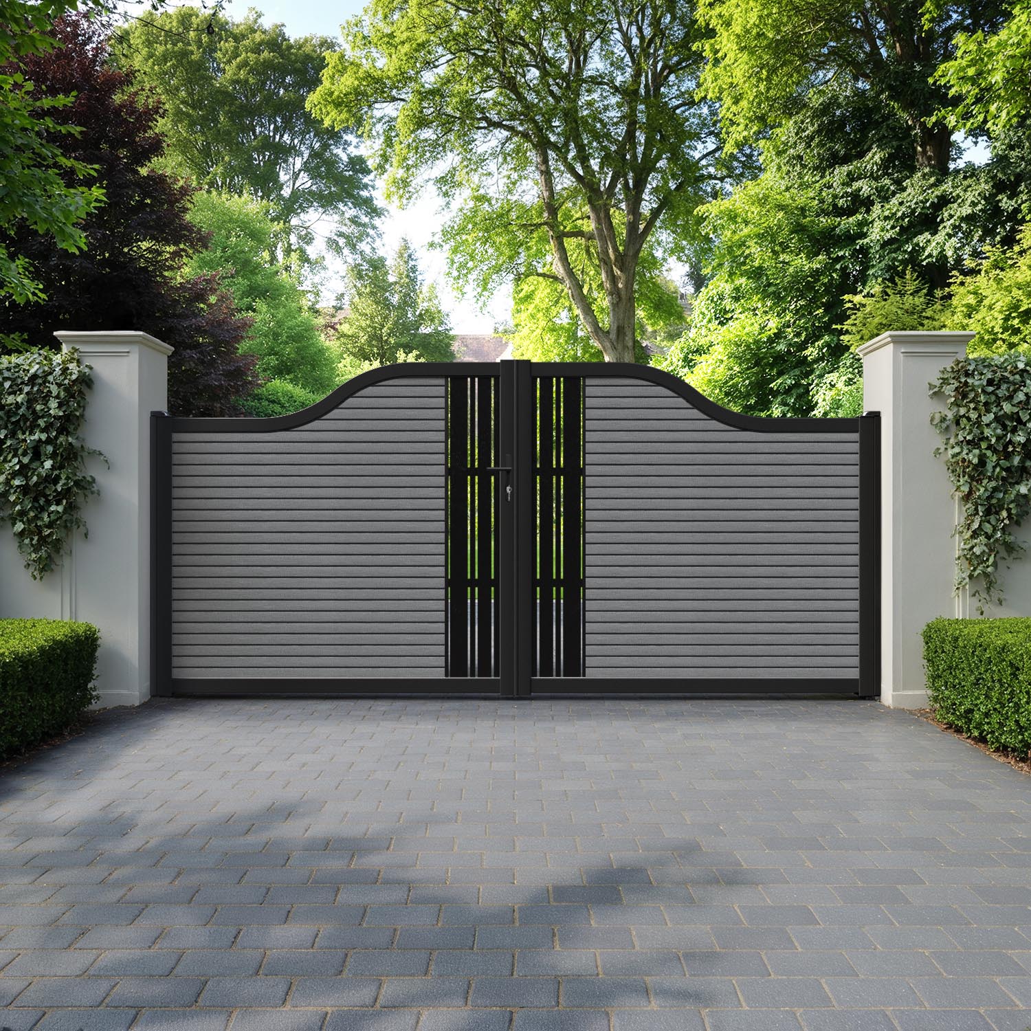 Hudson Linea Curved Top Driveway Gate - Mid Grey - Middle Screen