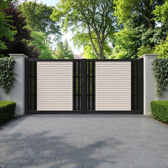 Hudson Linea Straight Top Driveway Gate - Mid Stone - Middle & End Screen