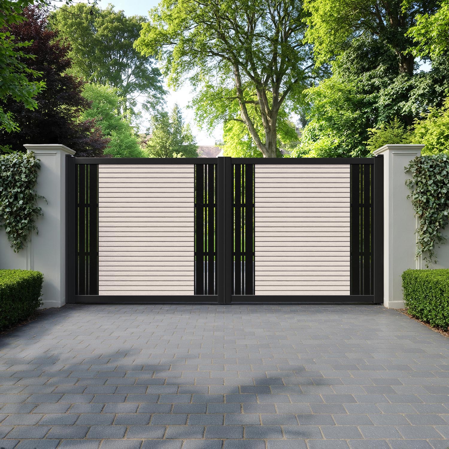 Hudson Linea Straight Top Driveway Gate - Mid Stone - Middle & End Screen
