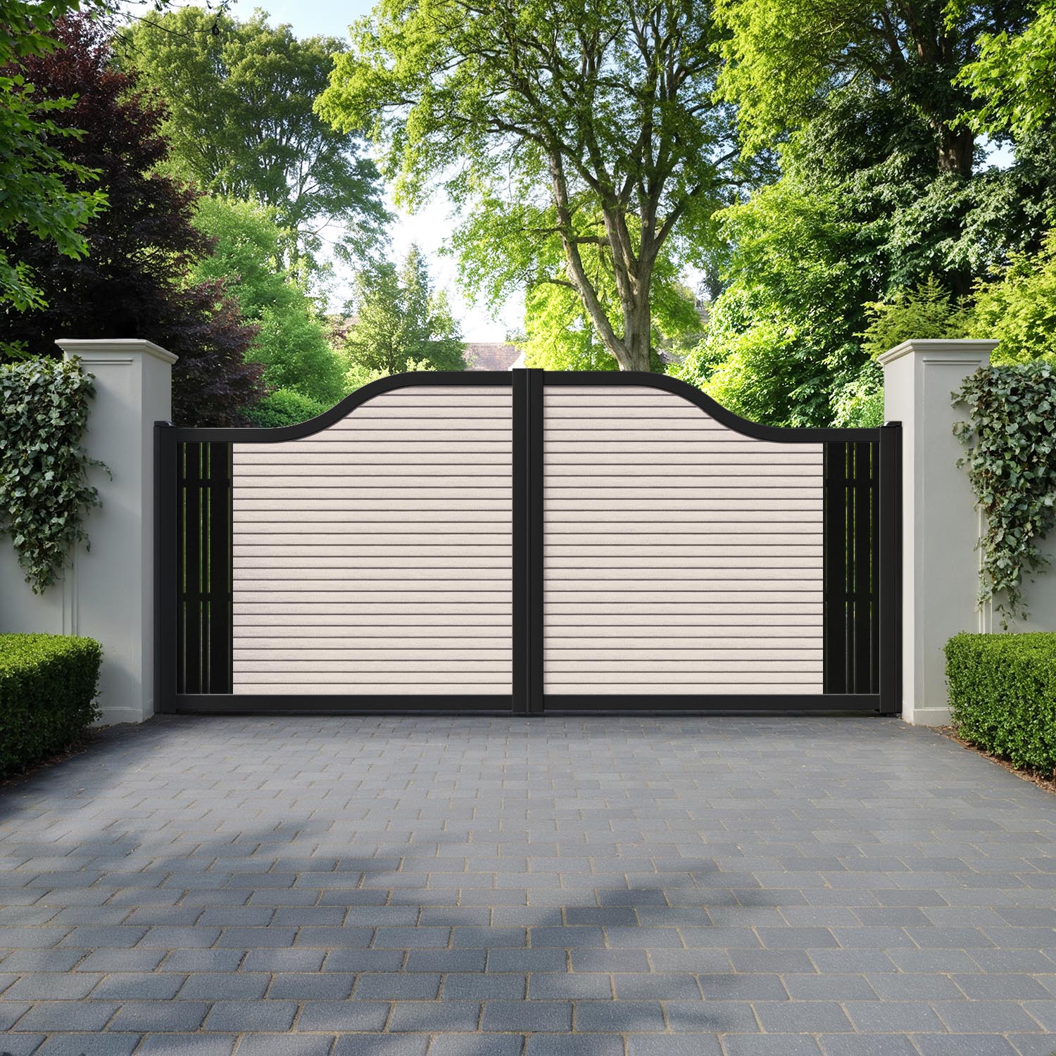 Hudson Linea Curved Top Driveway Gate - Mid Stone - End Screen