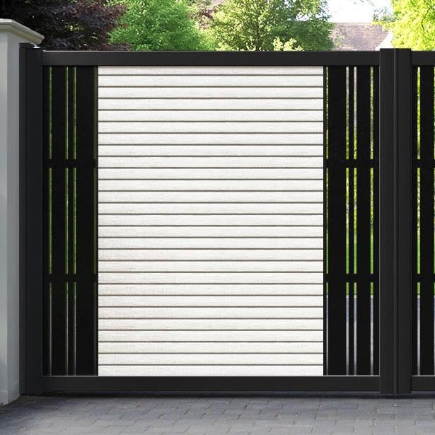 Hudson Linea Straight Top Driveway Gate - Light Stone - Middle & End Screen