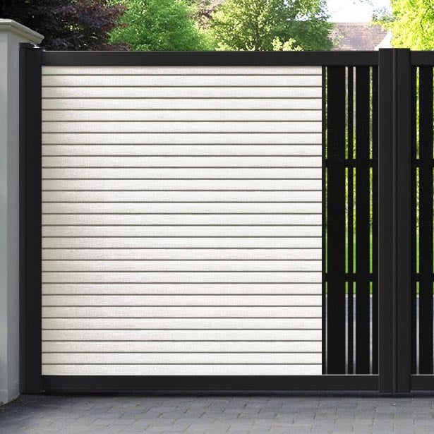 Hudson Linea Straight Top Driveway Gate - Light Stone - Middle Screen