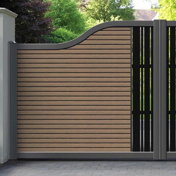 Hudson Linea Curved Top Driveway Gate - Teak - Middle Screen