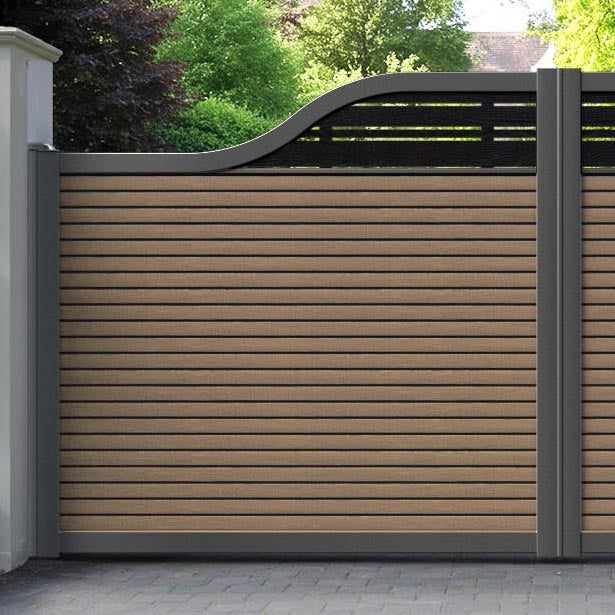 Hudson Linea Curved Top Driveway Gate - Teak - Top Screen