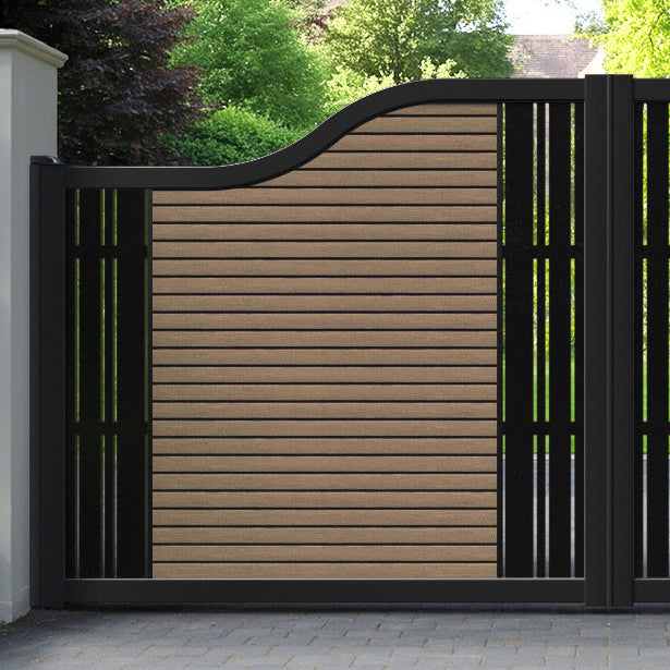 Hudson Linea Curved Top Driveway Gate - Teak - Middle & End Screen
