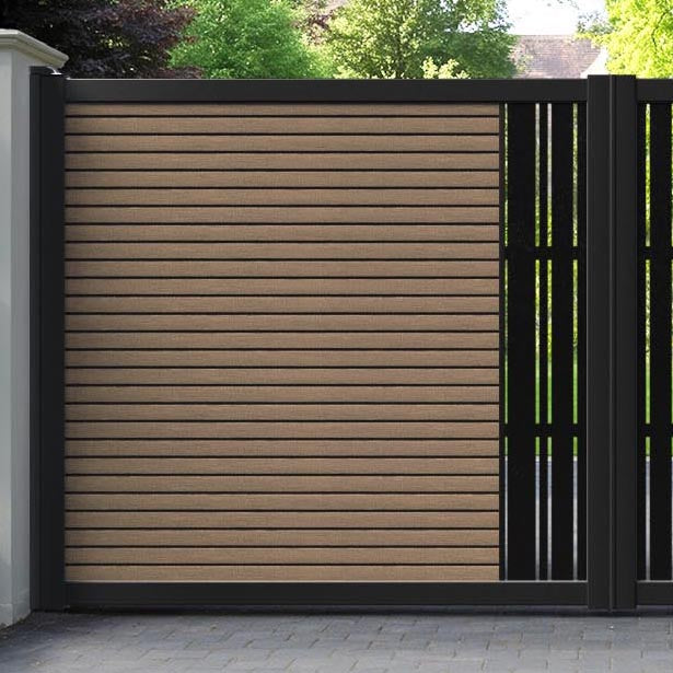 Hudson Linea Straight Top Driveway Gate - Teak - Middle Screen