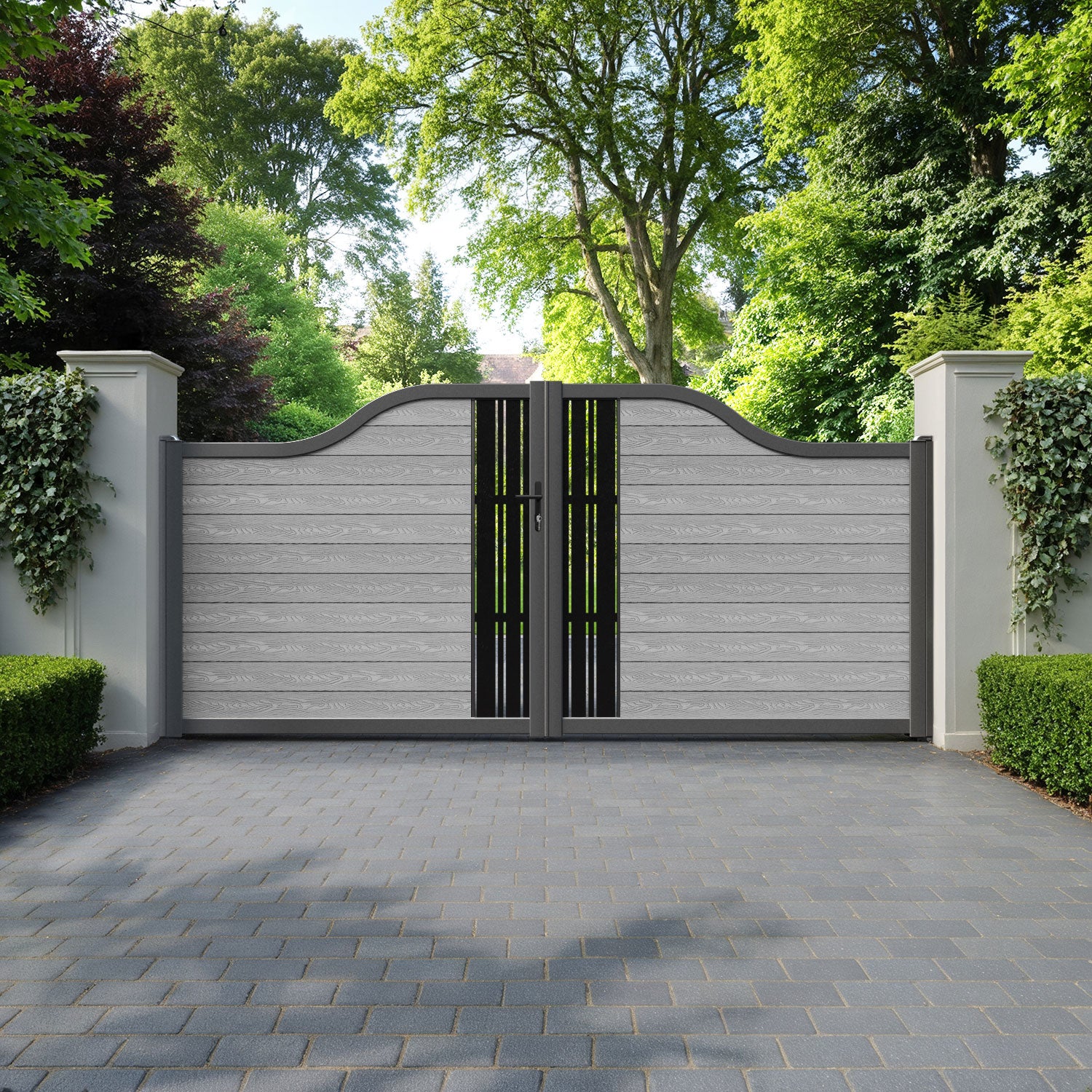 Classic Linea Curved Top Driveway Gate - Light Grey - Middle Screen