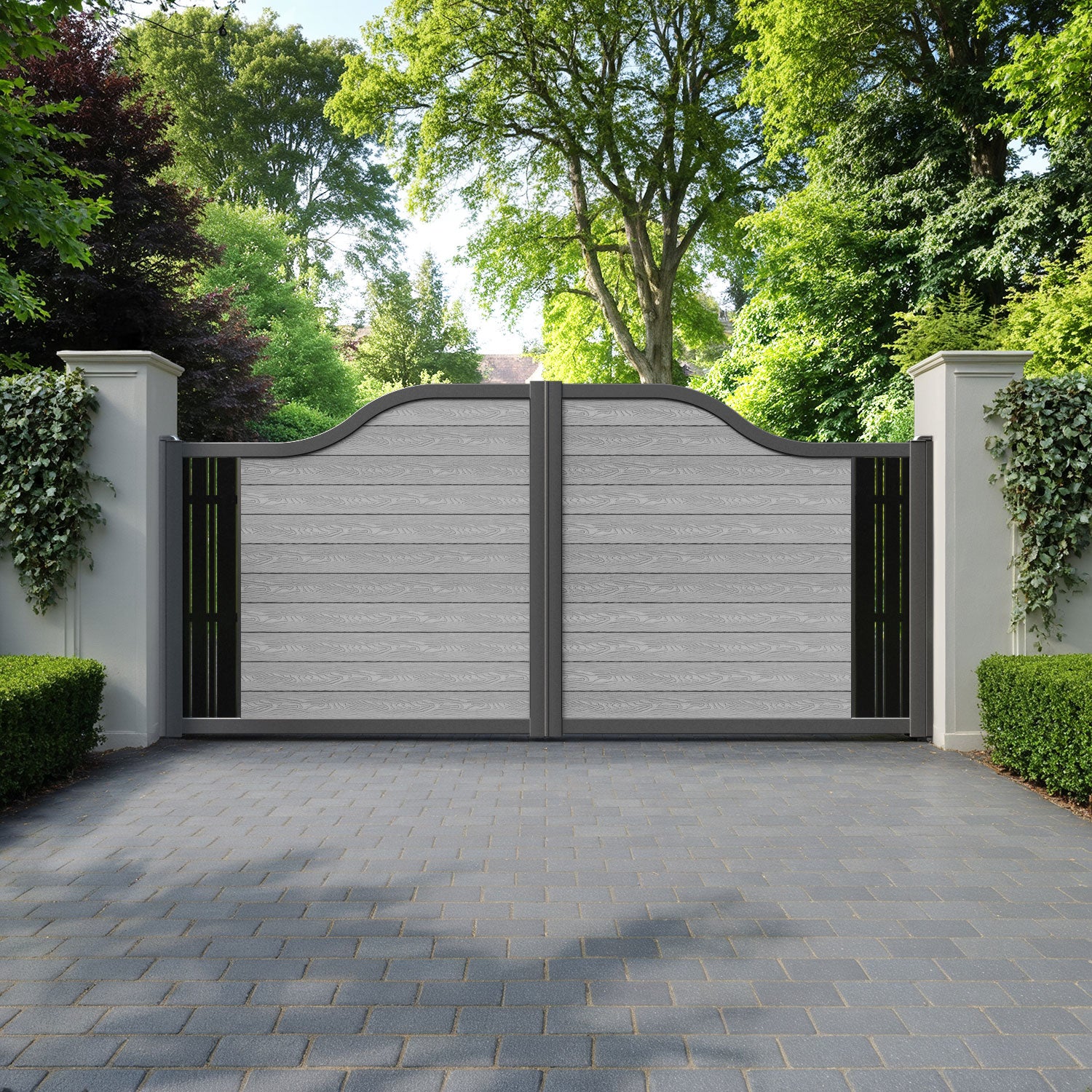 Classic Linea Curved Top Driveway Gate - Light Grey - End Screen