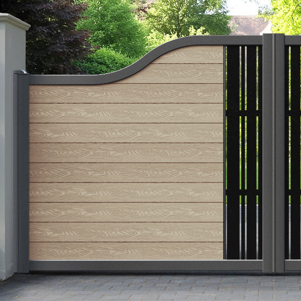 Classic Linea Curved Top Driveway Gate - Light Oak - Middle Screen