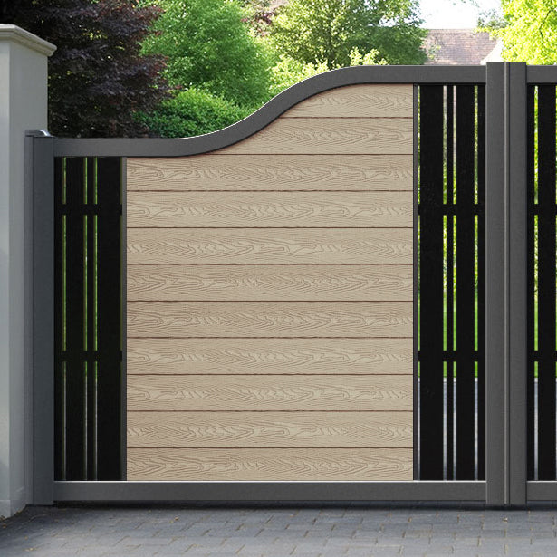 Classic Linea Curved Top Driveway Gate - Light Oak - Middle & End Screen