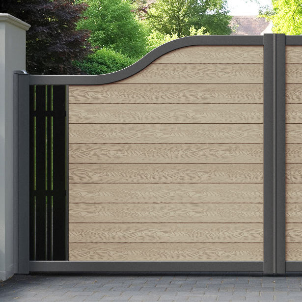 Classic Linea Curved Top Driveway Gate - Light Oak - End Screen