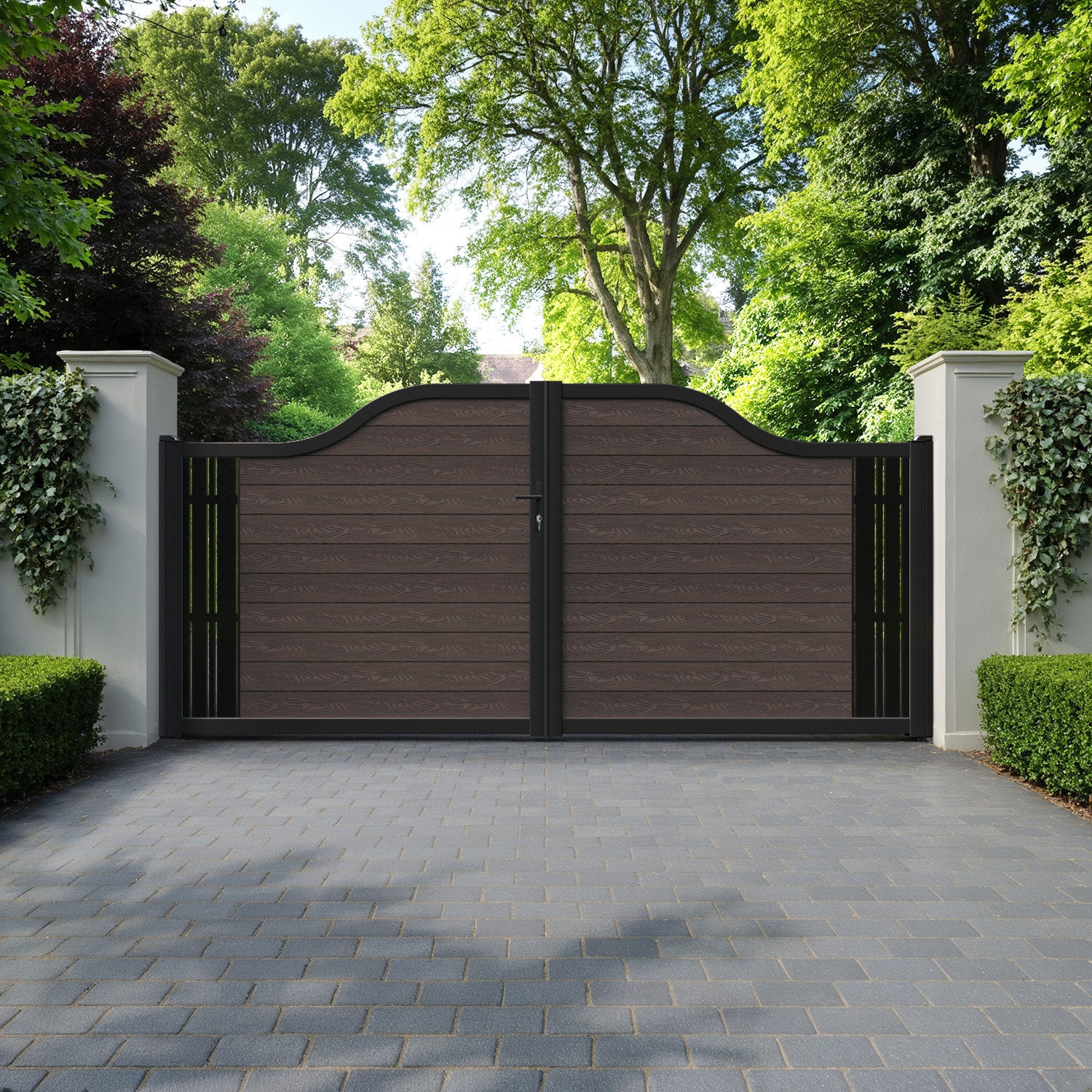 Classic Linea Curved Top Driveway Gate - Mid Brown - End Screen