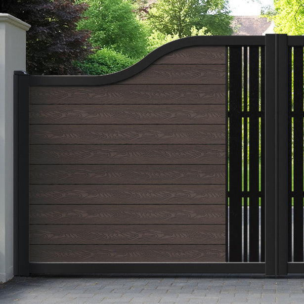 Classic Linea Curved Top Driveway Gate - Mid Brown - Middle Screen