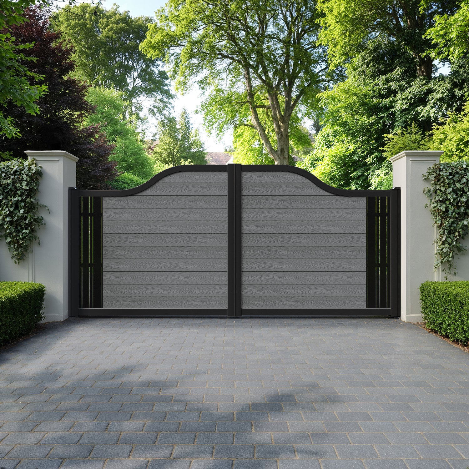 Classic Linea Curved Top Driveway Gate - Mid Grey - End Screen