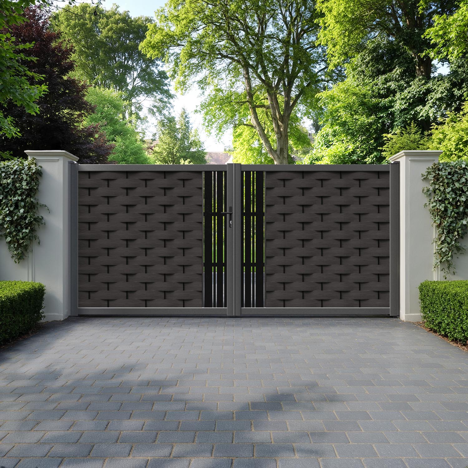 Ripple Linea Straight Top Driveway Gate - Dark Oak - Middle Screen