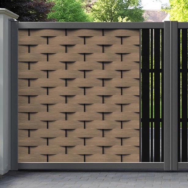 Ripple Linea Straight Top Driveway Gate - Teak - Middle Screen