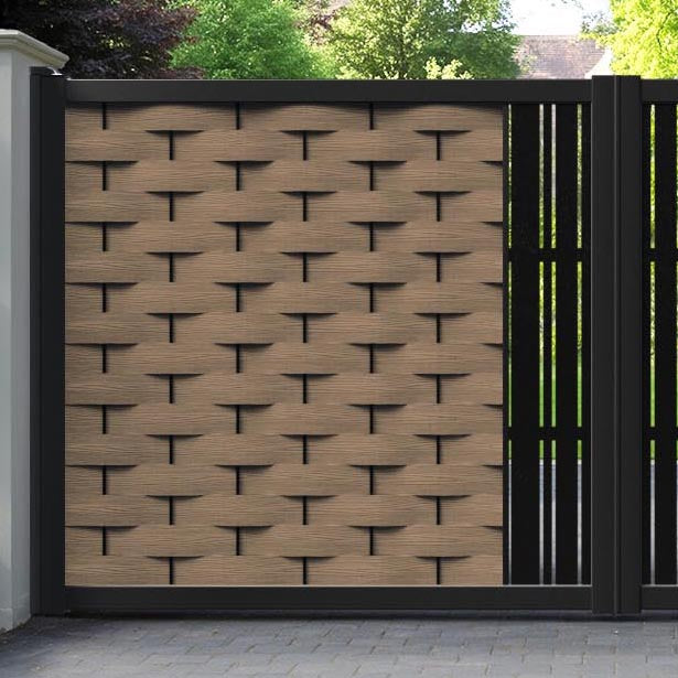 Ripple Linea Straight Top Driveway Gate - Teak - Middle Screen