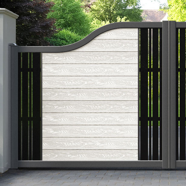Classic Linea Curved Top Driveway Gate - Light Stone - Middle & End Screen