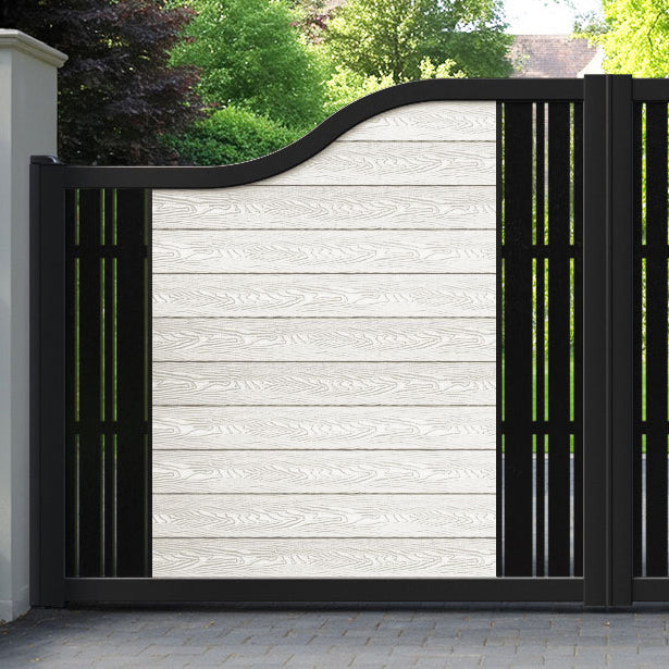 Classic Linea Curved Top Driveway Gate - Light Stone - Middle & End Screen