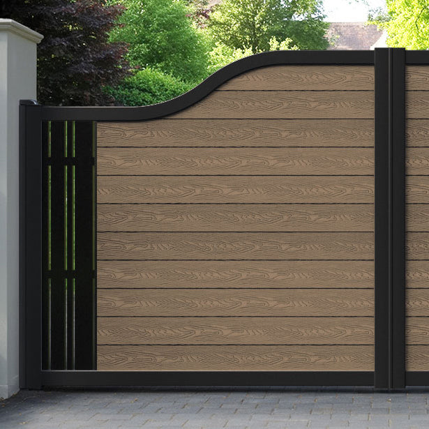 Classic Linea Curved Top Driveway Gate - Teak -  End Screen