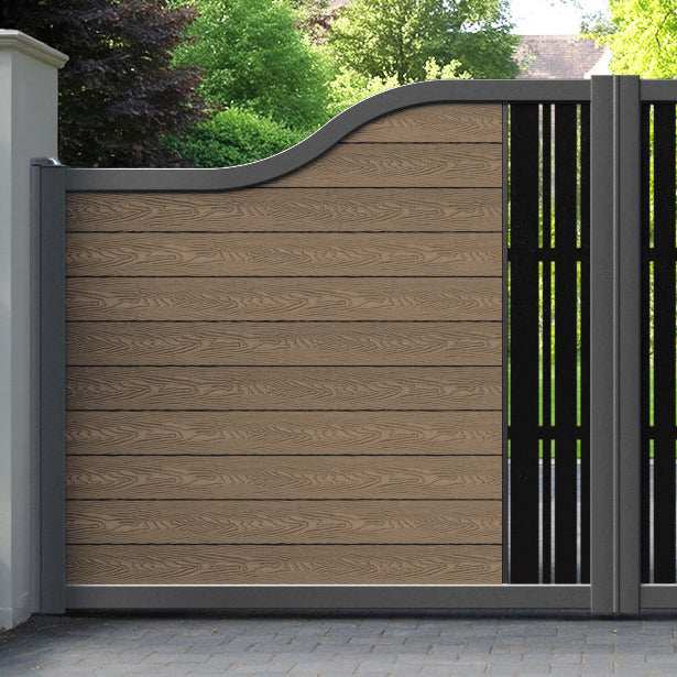 Classic Linea Curved Top Driveway Gate - Teak -  Middle Screen