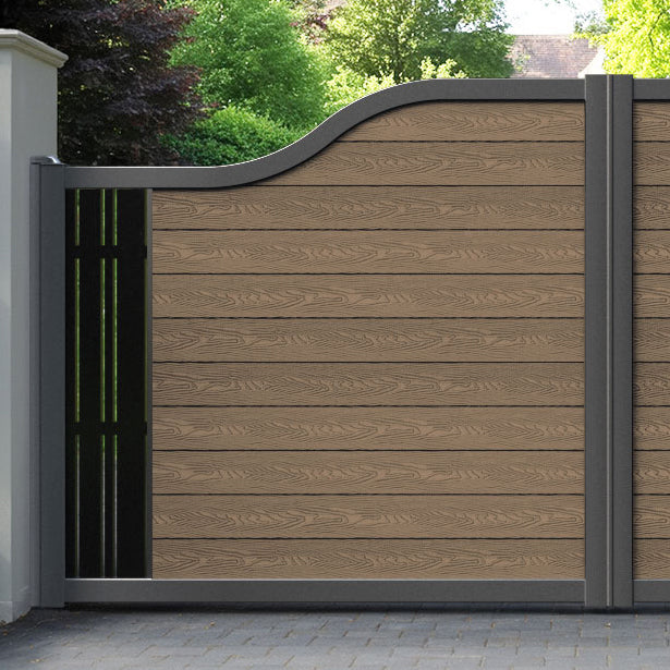 Classic Linea Curved Top Driveway Gate - Teak -  End Screen