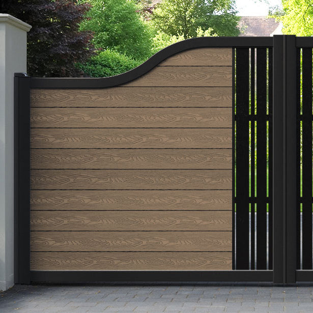 Classic Linea Curved Top Driveway Gate - Teak -  Middle Screen