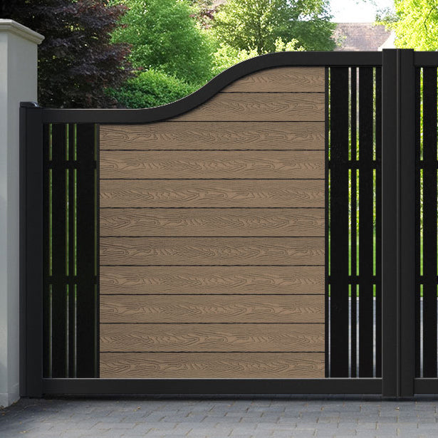Classic Linea Curved Top Driveway Gate - Teak -  Middle & End Screen
