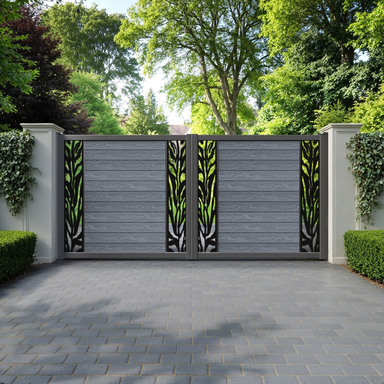 Classic Malawi Straight Top Driveway Gate - Anthracite - Middle & End Screen
