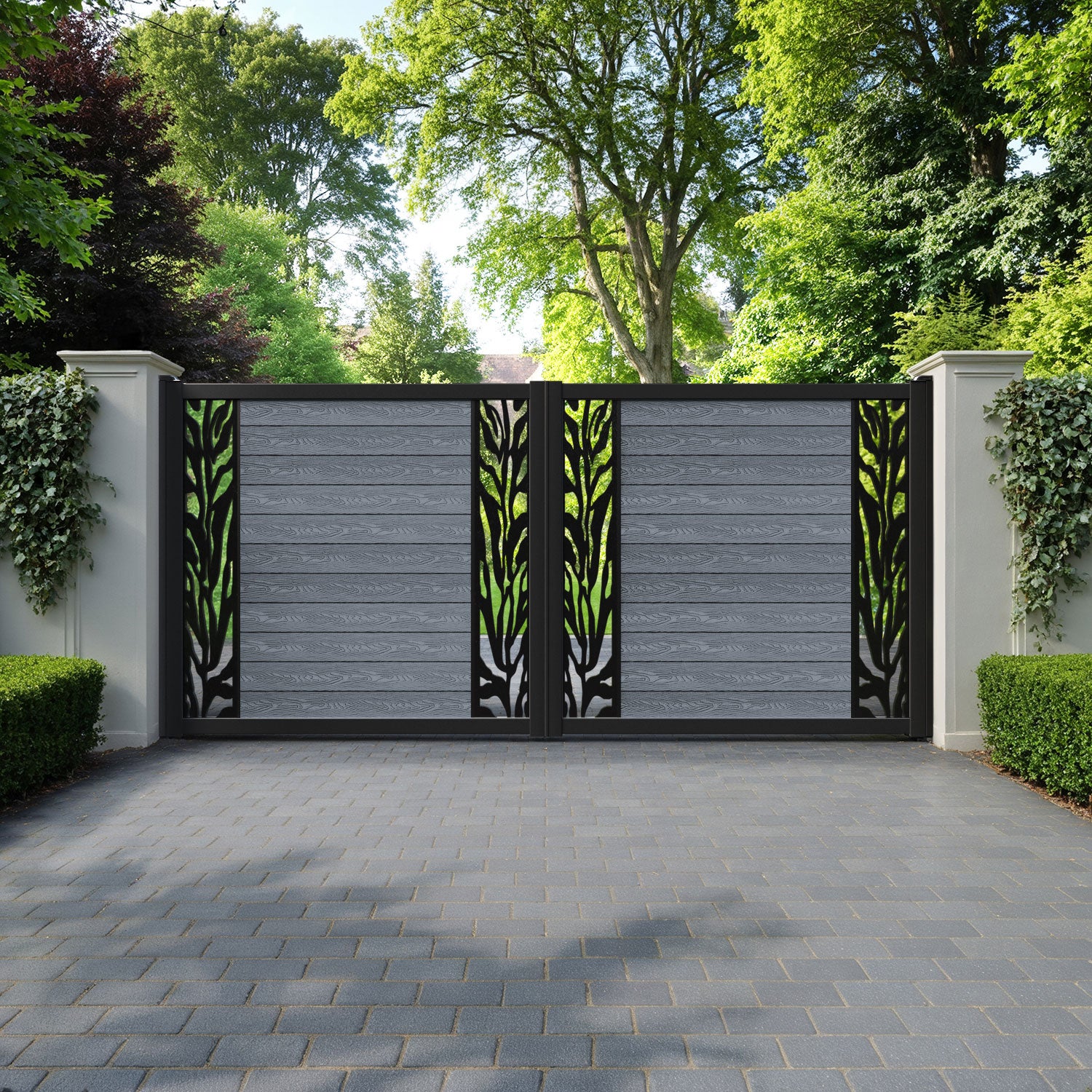 Classic Malawi Straight Top Driveway Gate - Anthracite - Middle & End Screen