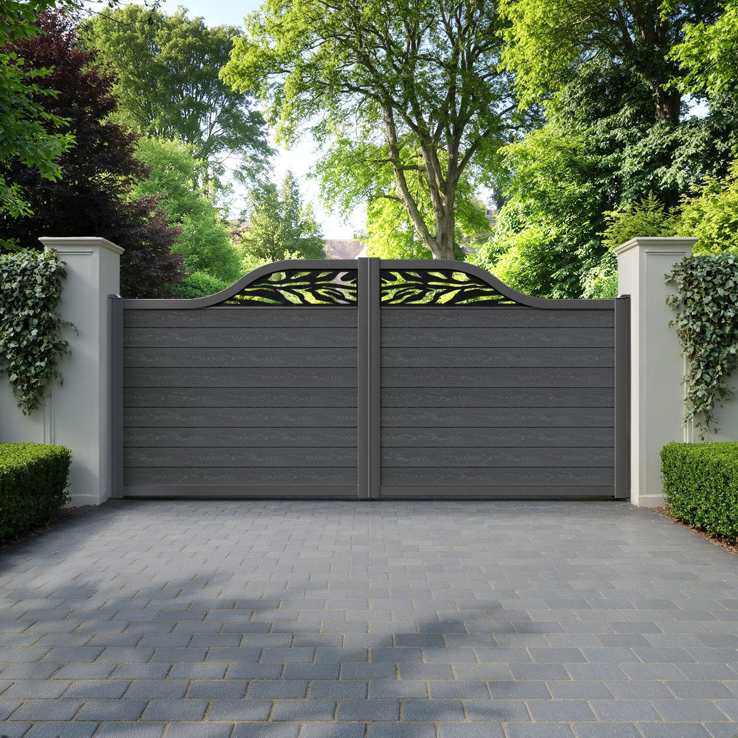 Classic Malawi Curved Top Driveway Gate - Dark Grey - Top Screen