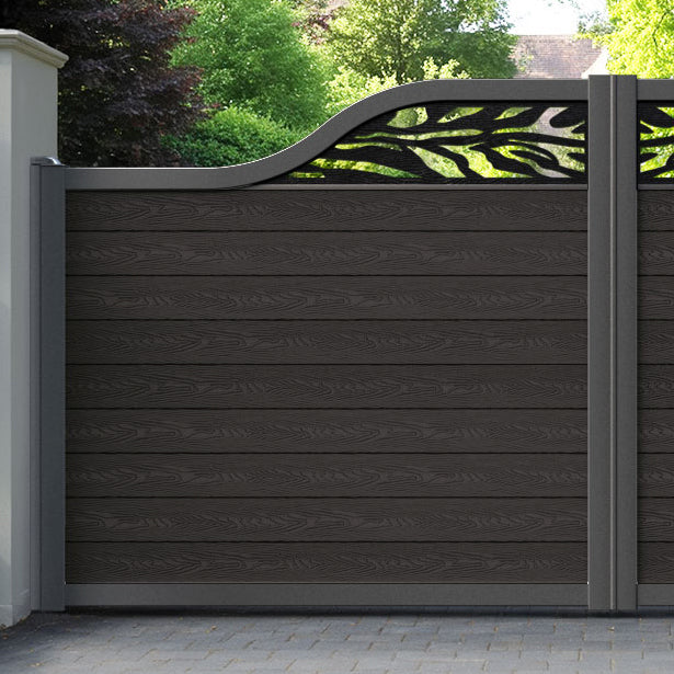 Classic Malawi Curved Top Driveway Gate - Dark Oak - Top Screen