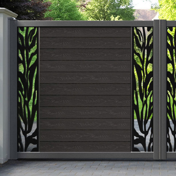 Classic Malawi Straight Top Driveway Gate - Dark Oak - Middle & End Screen